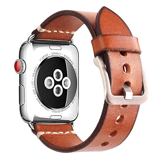 Mkeke For Apple Watch Band 42mm Genuine Leather iWatch Bands Brown