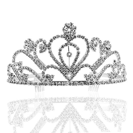 PIXNOR Wedding Prom Bridal Crown Rhinestone Crystal Decor Headband Veil Tiara (Sliver)
