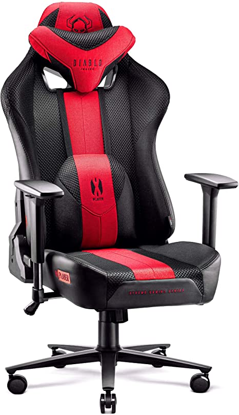 Diablo X-Player 2.0 Gaming Chair Office Desk Chair 3D Armrests Ergonomic Design Neck / - Lumbar Cushion (Anthracite-Crimson, Normal)