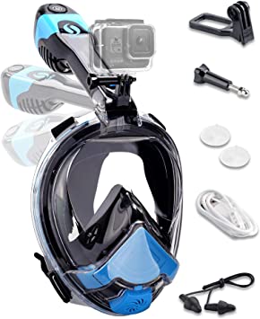 Smart Snorkel Mask 2021 Upgrade Electric Air Circulation Full Face Snorkeling Masks No Fog No Leaking No Choking Water Easybreath 180°View Foldable Diving Package Set for Snorkeling Swimming Beginner
