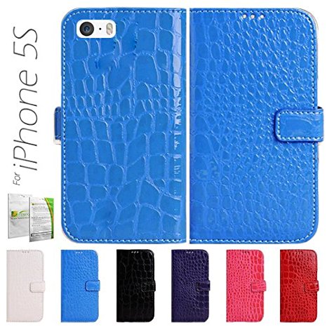 YESOO™ Crocodile Skin Design PU Leather Luxury Wallet Case Cover With Magnetic flap closure Cover For iPhone 5 / 5S (YESOO Retail Packaging 180 Days warranty) - BLUE