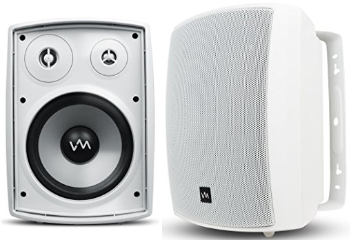VM Audio 260W Waterproof Indoor/Outdoor Porch Speaker Pair Set, White | SR-WOD5