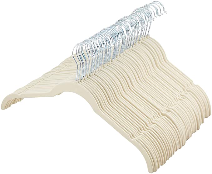 AmazonBasics Velvet Shirt Dress Clothes Hangers, 50-Pack, Ivory/Beige