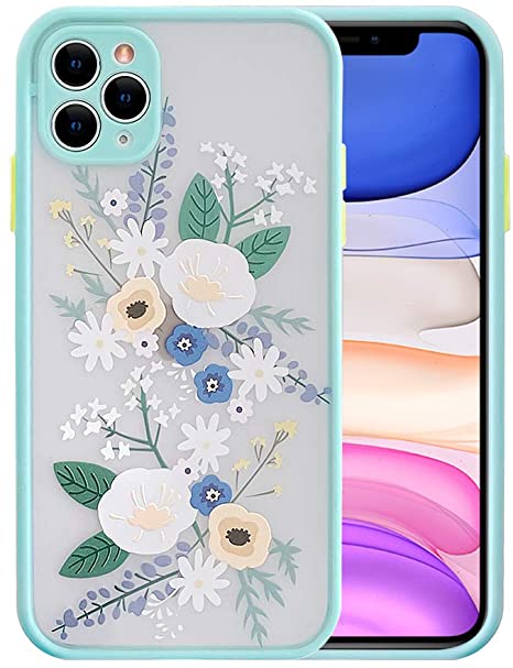 Ownest Compatible with iPhone 11 Pro Case for Clear Frosted PC Back 3D Floral Girls Woman and Soft TPU Bumper Protective Silicone Slim Shockproof Case for iPhone 11 Pro-(Water Blue)