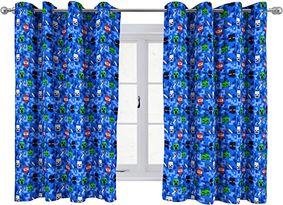 Jay Franco Minecraft Fight Mobs 137cm x 168cm Eyelet Window Curtains - 2 Panels