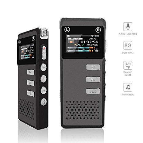 Voice Recorder, Digital Voice Recorder, KLAREN 8G Audio Sound Dictaphone, Voice Activated Recorder, Rechargeable Recorder with Built-In Speaker for Meeting Lecture Interview (Support 32G TF Card)