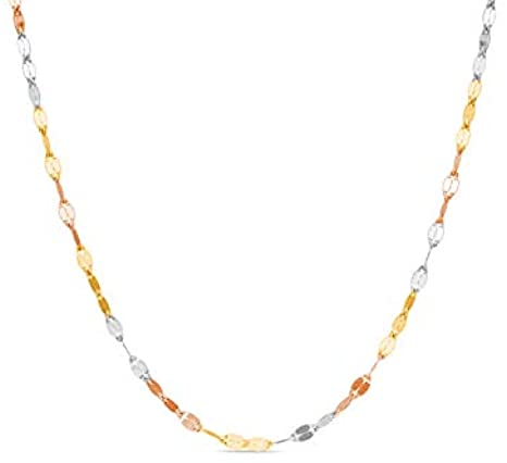10K Solid Gold 2.0MM Diamond Cut Mirror Chain Necklace or Anklet - Unisex Sizes 10"-30" - Yellow, White, Rose or 3 Tone