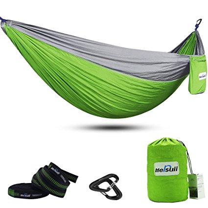 Double Camping Hammock with Tree Straps, Mersuii Lightweight Portable Parachute Nylon Hammock for Backpacking, Travel, the Beach and Your Backyard
