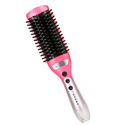 ACEVIVI Hair Straightener Brush Electric Heating Ceramic Straightening Instant Magic Silky Hair Styling Comb(Pink)