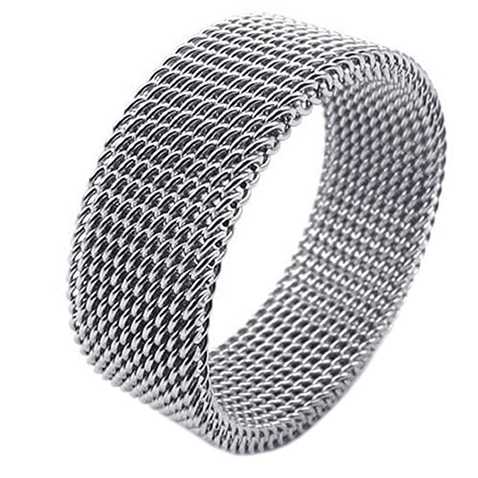 KONOV 8mm Flexible Stainless Steel Screen Mens Womens Ring, Woven Mesh Band