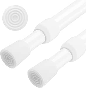 AIZESI 2pcs White Curtain Rod No Drilling Spring Tension Rod Adjusting Length 31 to 54 Inch Small Expandable Loaded Curtain Spring Rods for Windows,cupboard, Kitchen Cabinets,Bathroom