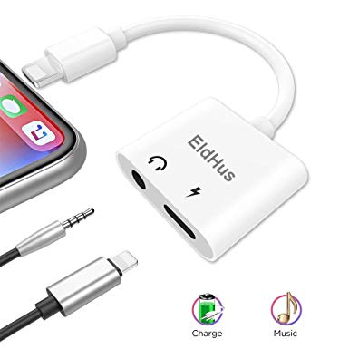 EldHus adapter to 3.5 mm Headphone Jack  Adaptor Charger for  iphone 7 / 8 / X / 7 plus / 8 plus ,Earphone Adapter Headphone Aux Audio & Charge Adaptor,Support iOS 10.3 or later