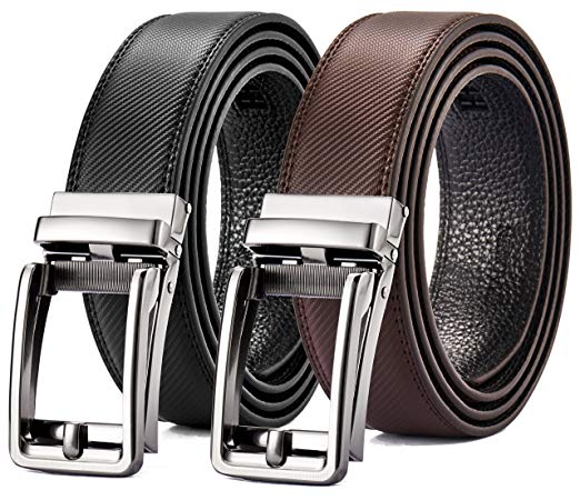 Men's Leather Ratchet Belt Dress with Slide Click Buckle – 1 3/8" Adjustable Exact fit