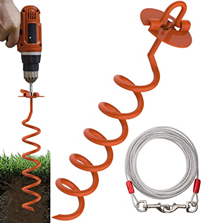Eurmax 18inch Up to 500lbs Spiral Dog Tie Out Ground Spiral Anchor Stake Ideal for All Kinds of Pets.