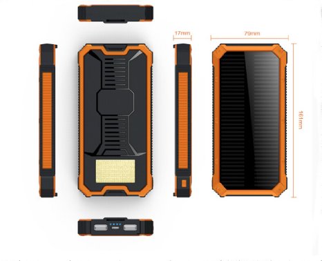 Solar Charger The 0ne Portable 12000mAh Solar External Battery Pack and Solar Power BankDual USB Port Portable Charger With LED Flash Light for Cell PhoneTablet CameraiSmart Technology orange