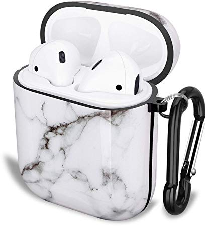 Airpods Case, Airpods Protective Hard White Marble Case Cover with Keychain Compatible with AirPods 2/1 Eco-Friendly Cute Girls Men Durable Shockproof Drop Proof Case for AirPods Charging Case