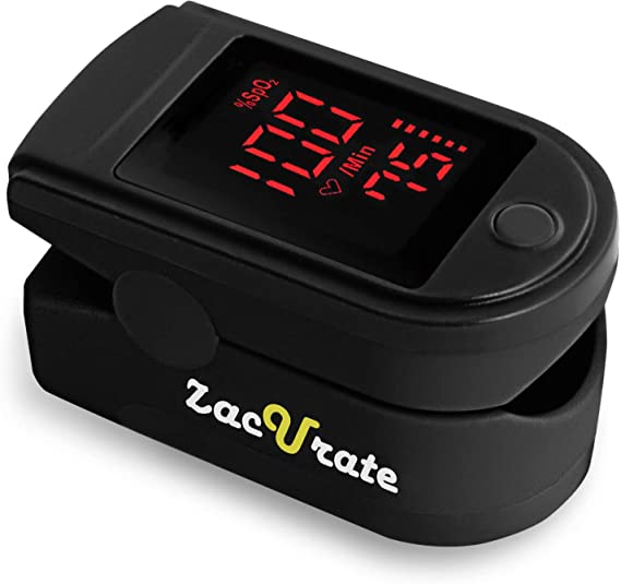 Zacurate Portable and Reliable SpO2 & PR Meter, Accurate Heart Rate Monitor with Lanyard and Batteries Included (Black)