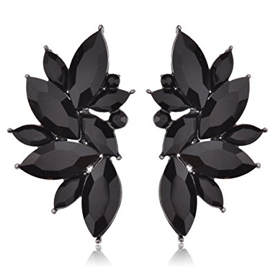 Ginasy Luxury Leaves Shape Glass Cluster Crystal Teardrop Flower Design Stud Earrings