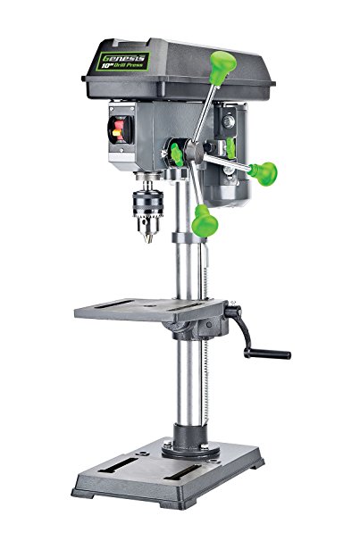 Genesis GDP1005A 10" 5-Speed 4.1 Amp Drill Press with 5/8" Chuck, with Integrated work light and Table that Rotates and Tilts