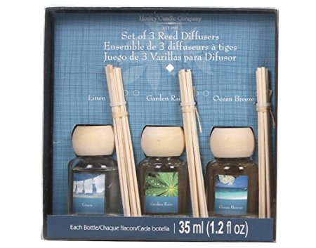 Hosley Premium Grade Candle Company Set of 3 Reed Diffusers Oil for Aromatherapy - Linen, Ocean Breeze, Garden Rain / 35 ml each