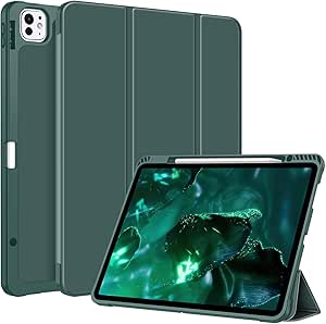 Fintie SlimShell Case for iPad Pro 13-inch (M4) 2024 - [Built-in Pencil Holder] Soft TPU Protective Stand Back Cover with Auto Wake/Sleep, Midnight Green