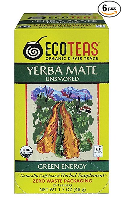 ECOTEAS Organic Unsmoked Yerba Mate Green Energy 24 Tea Bags (Pack of 6)