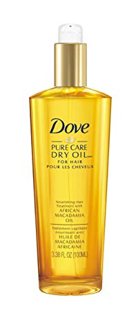 Dove Dry Oil, Pure Care Nourishing Hair Treatment with African Macadamia Oil 3.38 fl oz/100 ml.