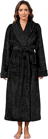 Artfasion Womens Long Fleece Robe - Warm Soft Floor Length Flannel Bathrobes for Winter Thicker Long House Coat with Pockets