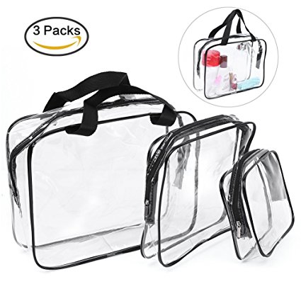 Gift Makeup Wash Holder Bag Set Kit, Ybee 3-Pack Cases Plastic Bag Toiletries Clear PVC Travel Bag Brushes Organizer for Men and Women Travel Business Bathroom