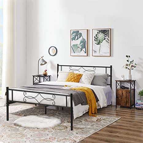 VECELO Black Queen Metal Bed Frame with Headboard & Footboard Premium Steel Slat Support No Box Spring Needed Noise-Free Anti-Slip Easy Assembly