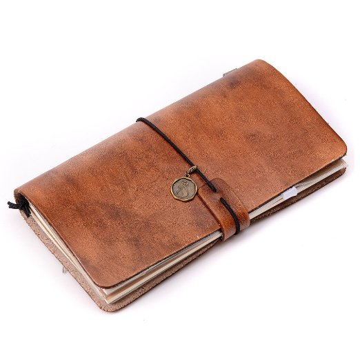 Linshi Tasks Retro Leather Journal Notebook With Filler Paper Filler(Tan)