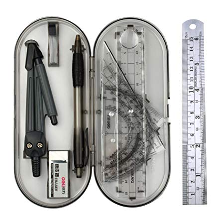 Drawing Compass Protractor Triangle Rulers(9 pcs)