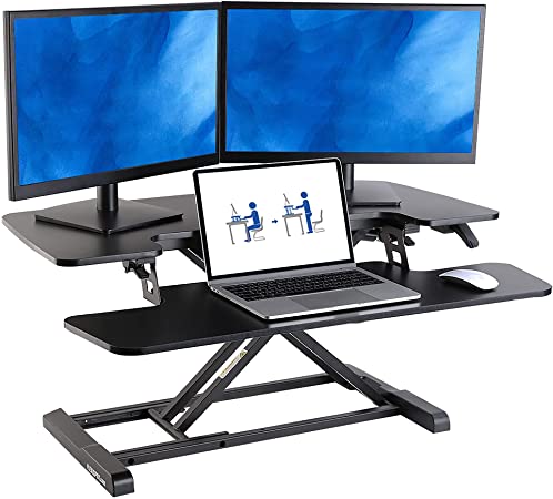 FlexiSpot Stand Up Desk Converter 35" Standing Desk Riser with Deep Keyboard Tray for Laptop (Black)