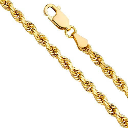 14k REAL Yellow Gold SOLID Men's 5mm Rope Diamond Cut Chain Necklace with Lobster Claw Clasp