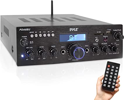 Wireless Bluetooth Power Amplifier System - 200W Dual Channel Sound Audio Stereo Receiver w/ USB, SD, AUX, MIC IN w/ Echo, Radio, LCD - Home Theater Entertainment via RCA, - Pyle PDA6BU