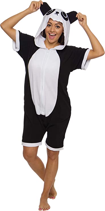 Silver Lilly Panda Short Sleeve Animal Pajamas - Plush Adult One Piece Summer Cosplay Costume