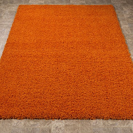 Ottomanson Soft Cozy Solid Color Shag Rug Contemporary Living and Bedroom Kids Soft Shaggy Area Rug(5'0" X 7'0", Orange)