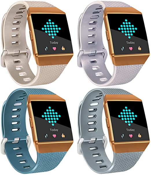 [4 Pack] Sport Bands Compatible with Fitbit Ionic Bands for Women Men, Classic Replacement Accessory Wristbands Compatible with Fitbit Ionic, Gold, Silver, Gray, Slate, Small