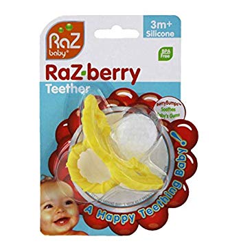 Razbaby Raz-Berry Silicone Teether/Multi-Texture Design/Hands Free Design/Yellow
