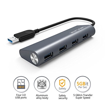 Wavlink Premium USB 3.0 Hub 4-Port Aluminum Design USB Splitter Extender for iMac, MacBook, MacBook Pro, MacBook Air, Mac Mini, or any PC - Gray