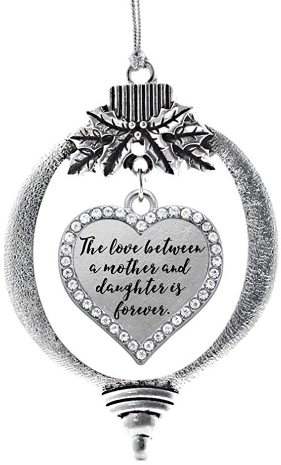 Inspired Silver - Mother and Daughter Bond Charm Ornament - Silver Open Heart Charm Holiday Ornaments with Cubic Zirconia Jewelry