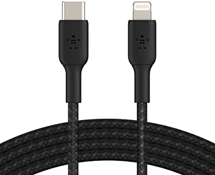 Belkin Braided USB-C to Lightning Cable (iPhone Fast Charging Cable for iPhone 8 or Later) Boost Charge MFi-Certified iPhone USB-C Cable, 3ft/1m, Black