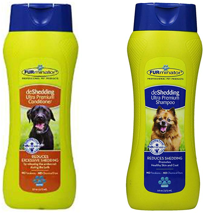 Furminator deShedding Ultra Premium Shampoo, 16 Ounces, and Furminator deShedding Ultra Premium Conditioner, 16 Ounces