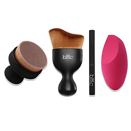 BMC 4pc Kabuki Contouring Lip Brush Set And Blender Sponge Face Perfecting Kit