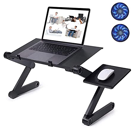 Elysianstores Adjustable Laptop Desk with Double Cooling Fan, Mouse Pad Portable ,Use in Bed/Sofa/Office, Aluminum Table ,Notebook Stand, Laptop Stand, Aluminium   ABS Material
