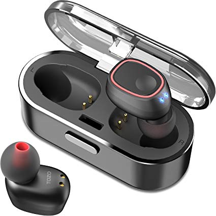 TOZO T8 True Wireless Stereo Headphones TWS Bluetooth In-Ear Earbuds with Charging Case Built-in Mic Headset. Premium Sound with Bass for Running Sport - Super Easy Pair