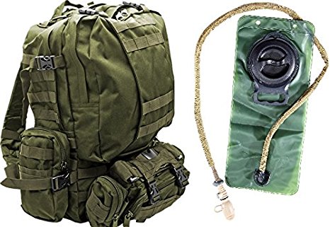 Monkey Paks Tactical Backpack Bundle with 2.5L Hydration Water Bladder and 3 Molle Bags