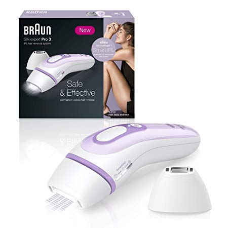 Braun IPL Hair Removal for Women, Silk Expert Pro 3 PL3111 with Venus Smooth Razor, Corded, White/Lilac, Permanent Reduction in Hair Regrowth for Body & Face, FDA Cleared