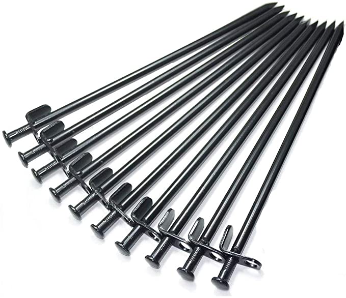 ORANGEHOME 10 Pack, Black Heavy Duty High Strength Steel Camping Tent Stakes Peg, Unbreakable and Inflexible for Outdoor Trip Hiking Gardening with Oxford Fabric Pouch 11.8inch