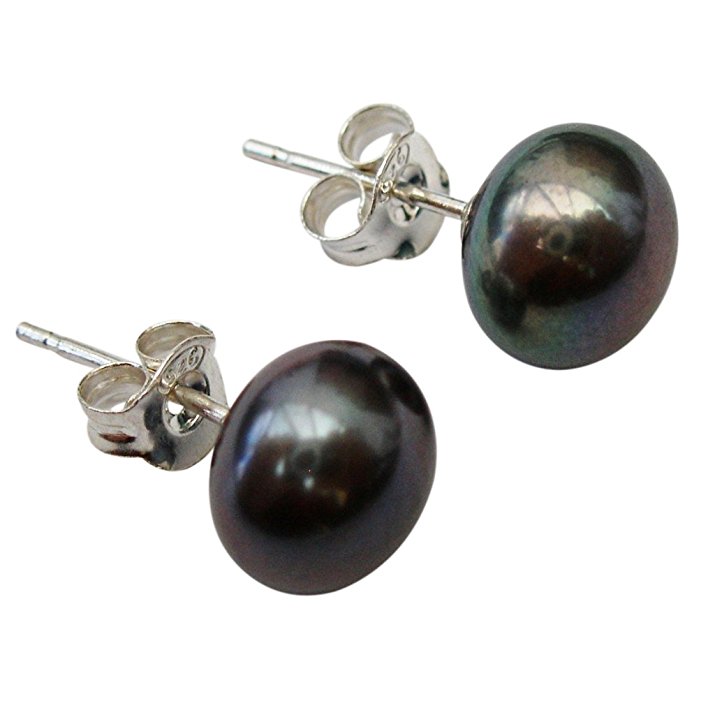 Peacock (Black) Cultured Pearl Silver 925 Stud Earrings